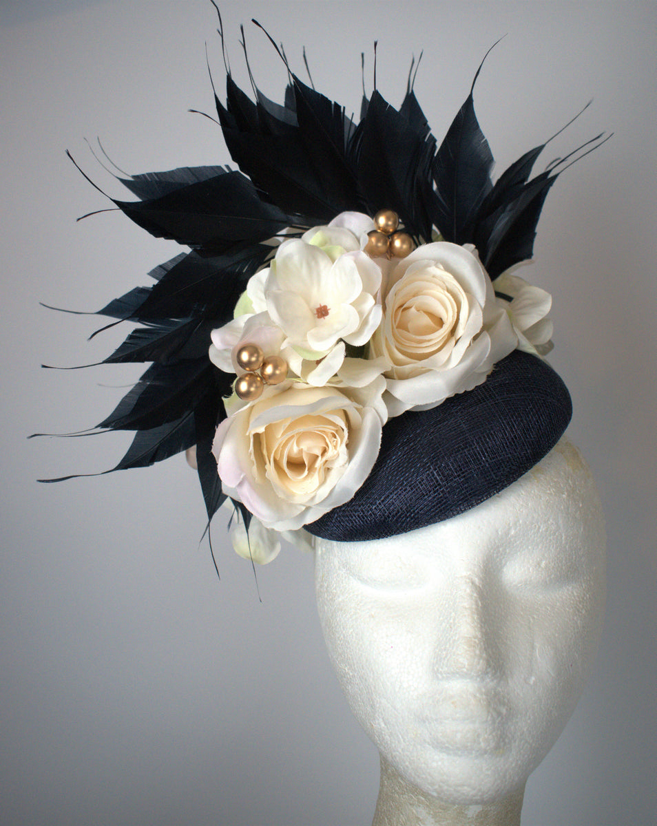 Navy And Cream Floral Fascinator – Beautiful Fascinators