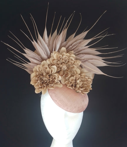 Beige Nude feather floral fascinator