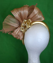 Load image into Gallery viewer, Gold beige feather floral fascinator