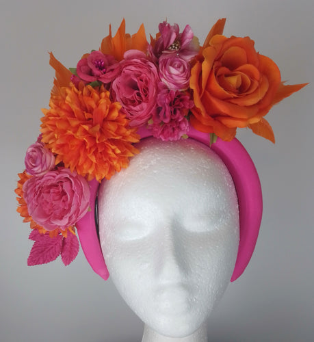 Fuchsia and orange floral headband