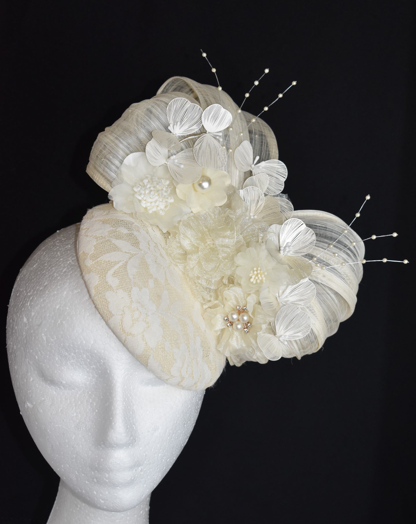 Cream floral lace fascinator