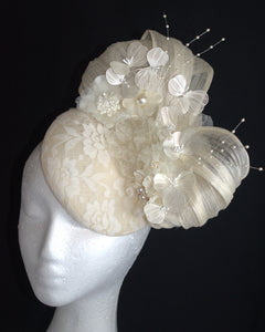 Cream floral lace fascinator