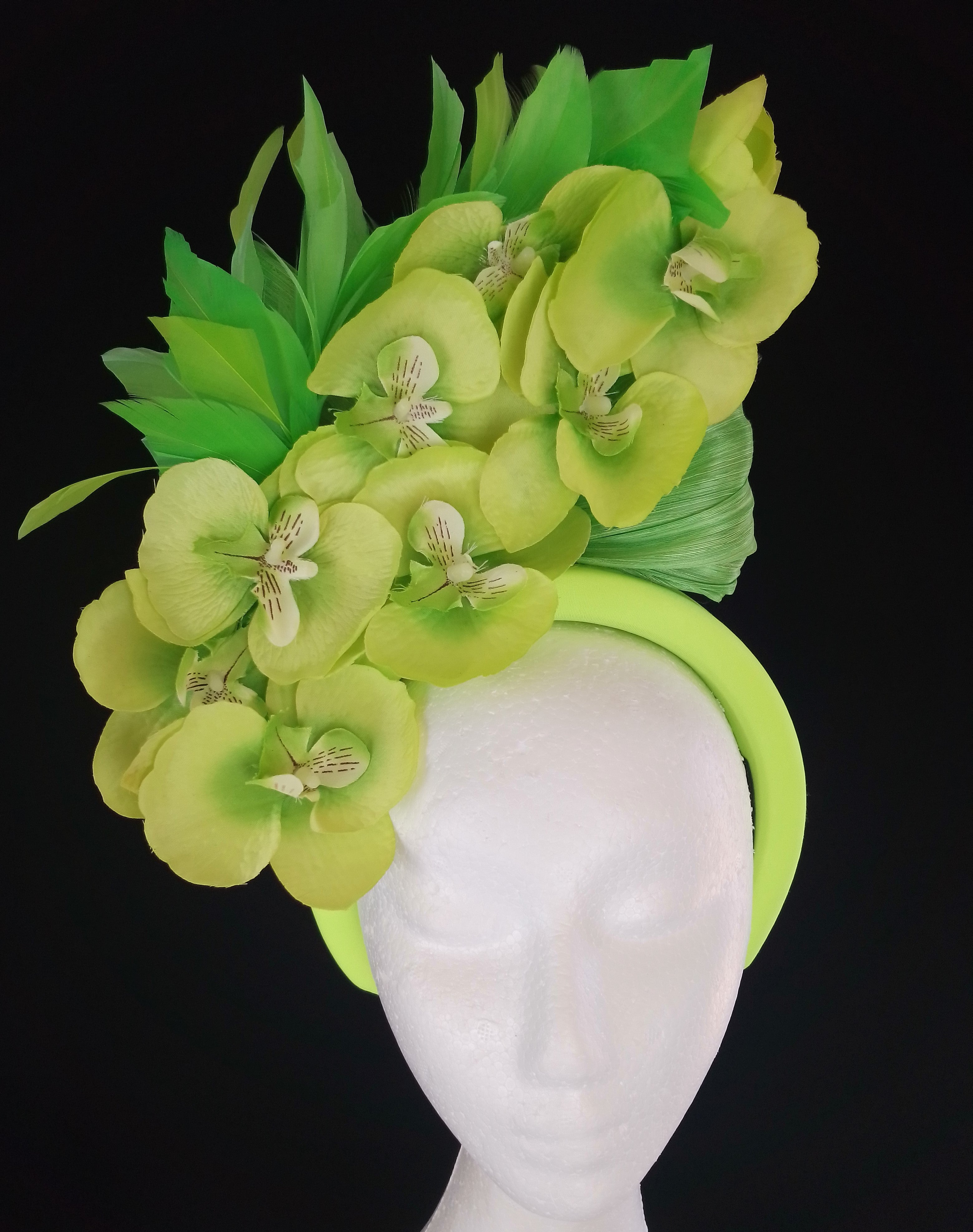 Lime Green Orchid online floral Fascinator for special occasions Ref; AW73