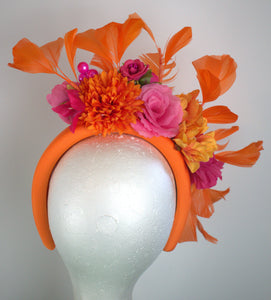 Fuchsia and orange floral headband