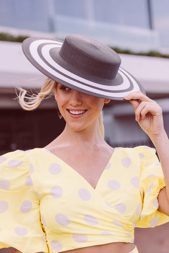 Black and white boater hat