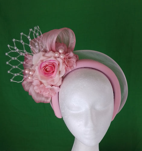 Pale pink and floral halo fascinator