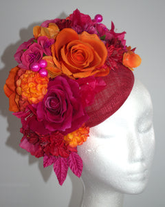 Hot pink, orange and red floral hat