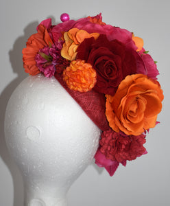 Hot pink, orange and red floral hat