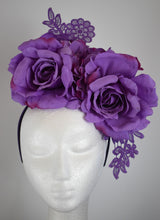 Load image into Gallery viewer, Purple flowers lace fascinator