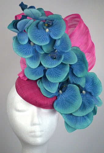 Aqua and hot pink orchid floral fascinator