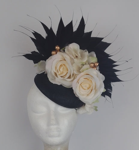 Black and cream floral fascinator