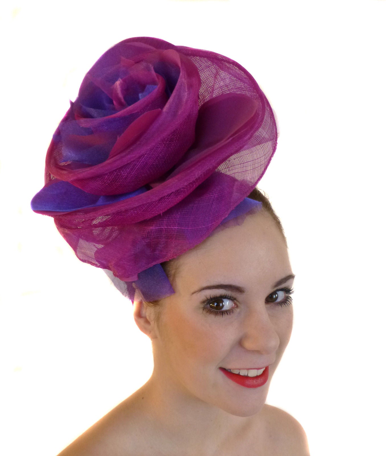 PUrple pink cerise big flower fascinator