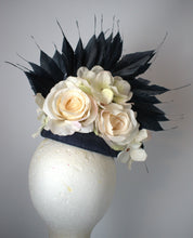 Load image into Gallery viewer, Navy and cream floral fascinator