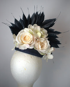 Navy and cream floral fascinator