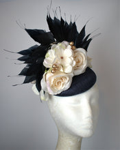 Load image into Gallery viewer, Navy and cream floral fascinator