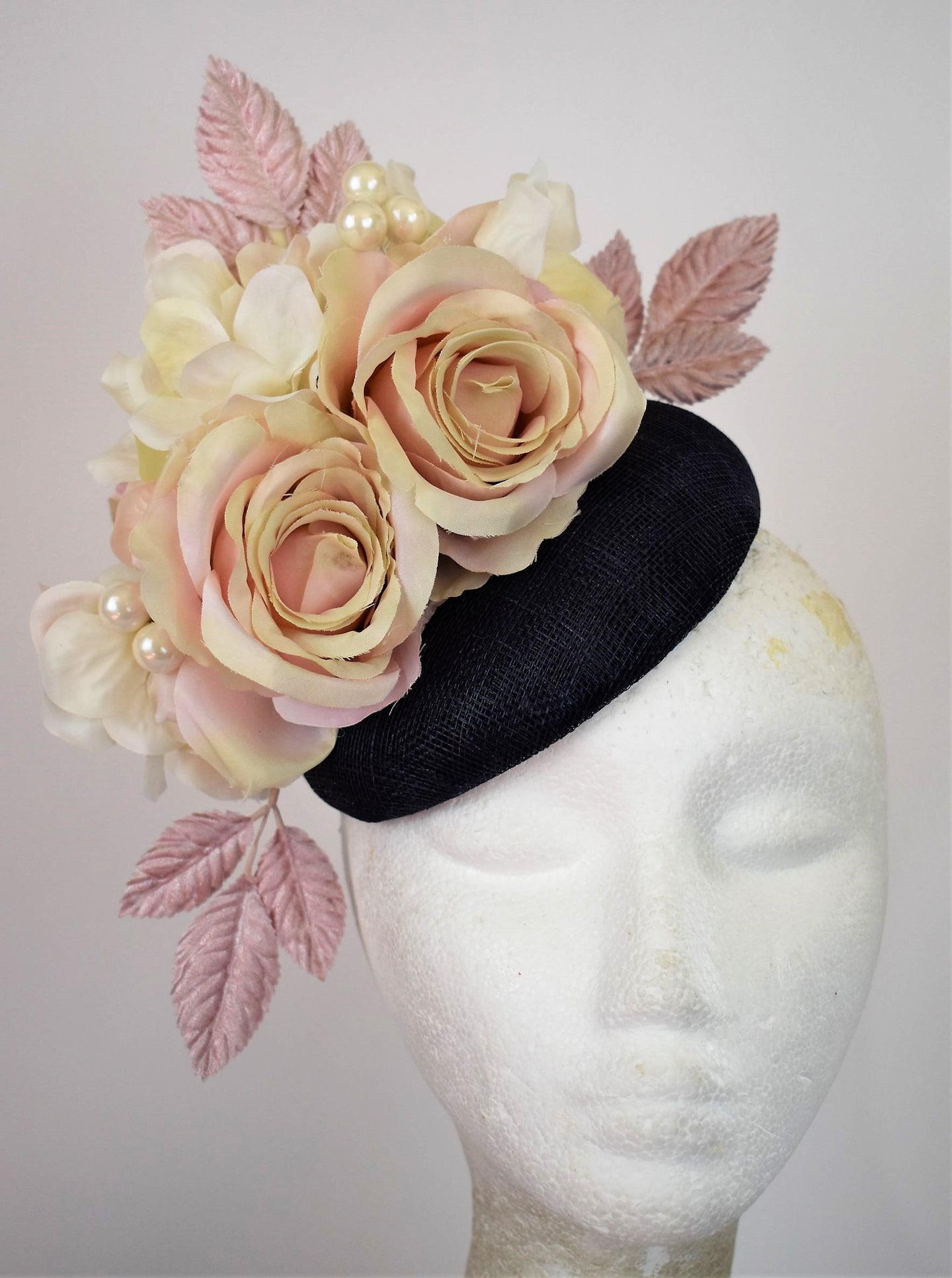 Navy blue pale pink fascinator