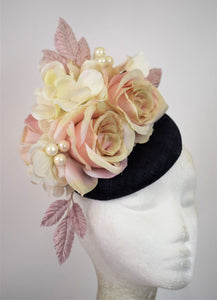 Navy blue pale pink fascinator