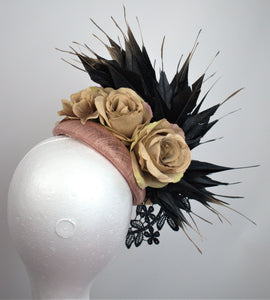 Nude black floral fascinator