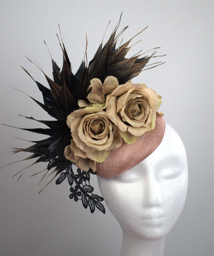 Nude black floral fascinator