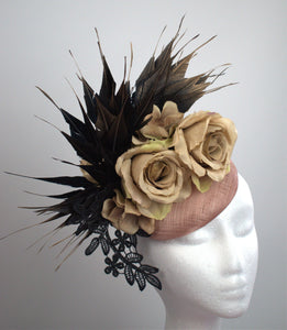 Nude black floral fascinator